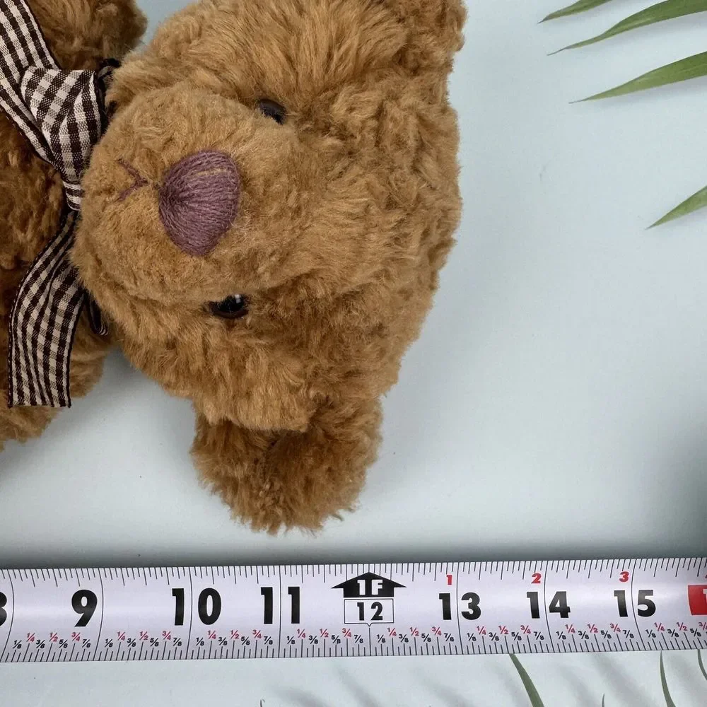 Brighton Russ Berrie Stuffed Brown Teddy Bear VTG Plush Jointed Gingham‎ Bow